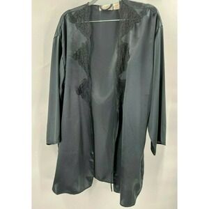 Victoria's Secret Vintage Gold Label O/S One Size Black Satin Lace Kimono Robe